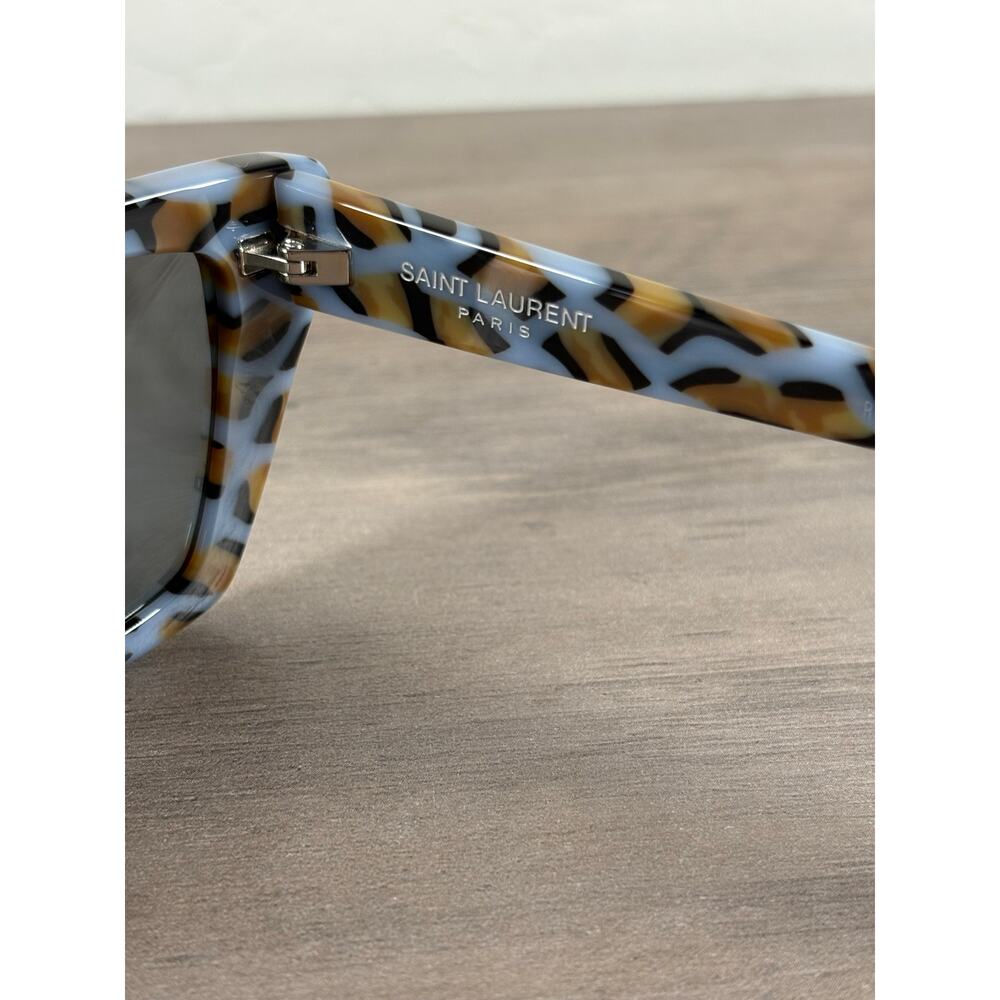 SAINT LAURENT 53MM Cat-Eye Sunglasses Blue Brown Gold- Case- Cloth- NEW - Picture 7 of 9